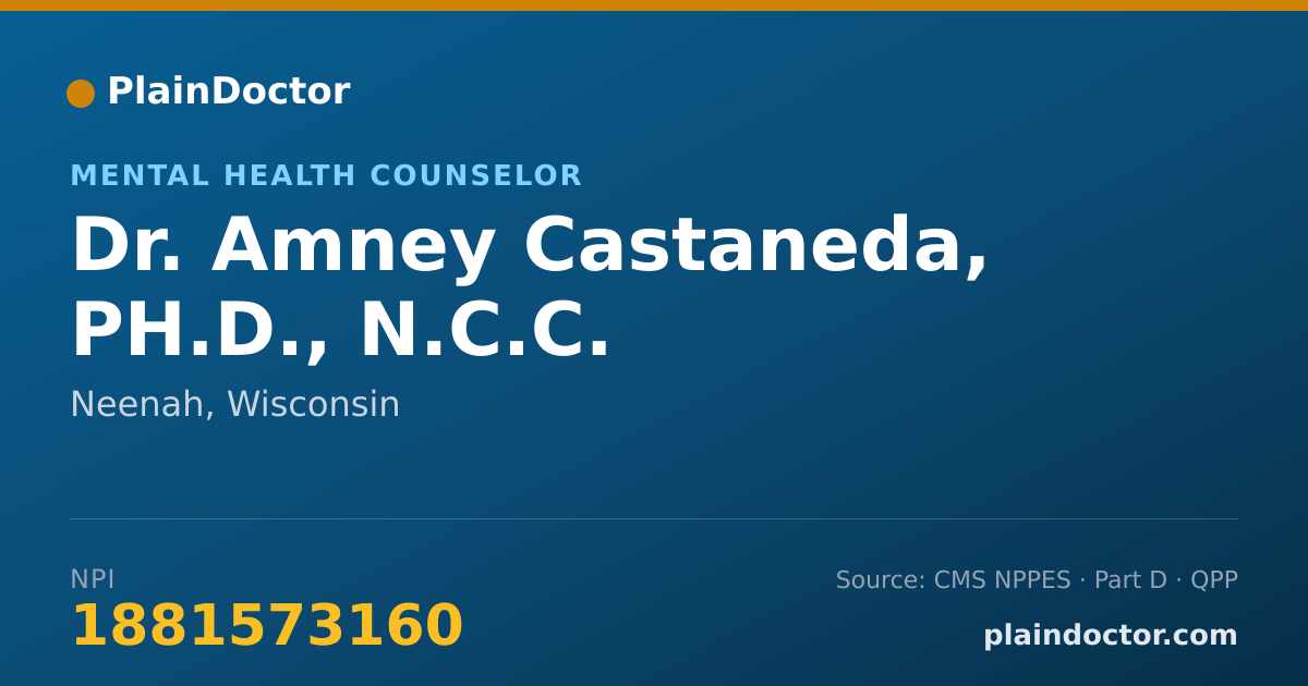 Shareable card for Amney Castaneda, PH.D., N.C.C. - Mental Health Counselor, Neenah, WI