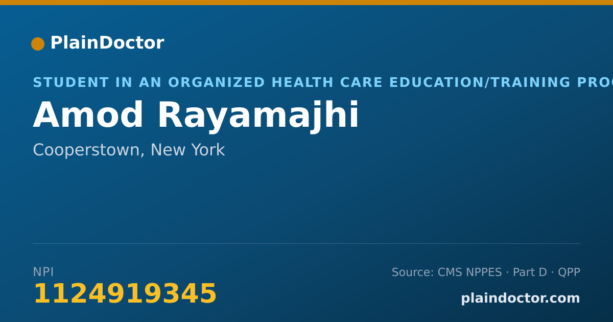 Shareable card for Amod Rayamajhi - Student in an Organized Health Care Education/Training Program, Cooperstown, NY
