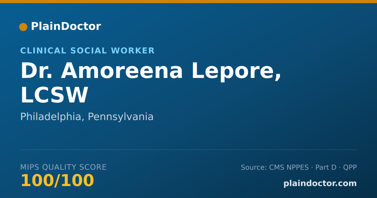 Shareable card for Amoreena Lepore, LCSW - Clinical Social Worker, Philadelphia, PA