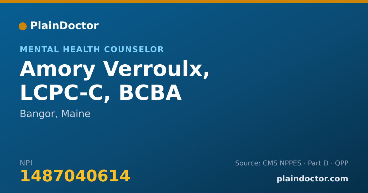 Shareable card for Amory Verroulx, LCPC-C, BCBA - Mental Health Counselor, Bangor, ME