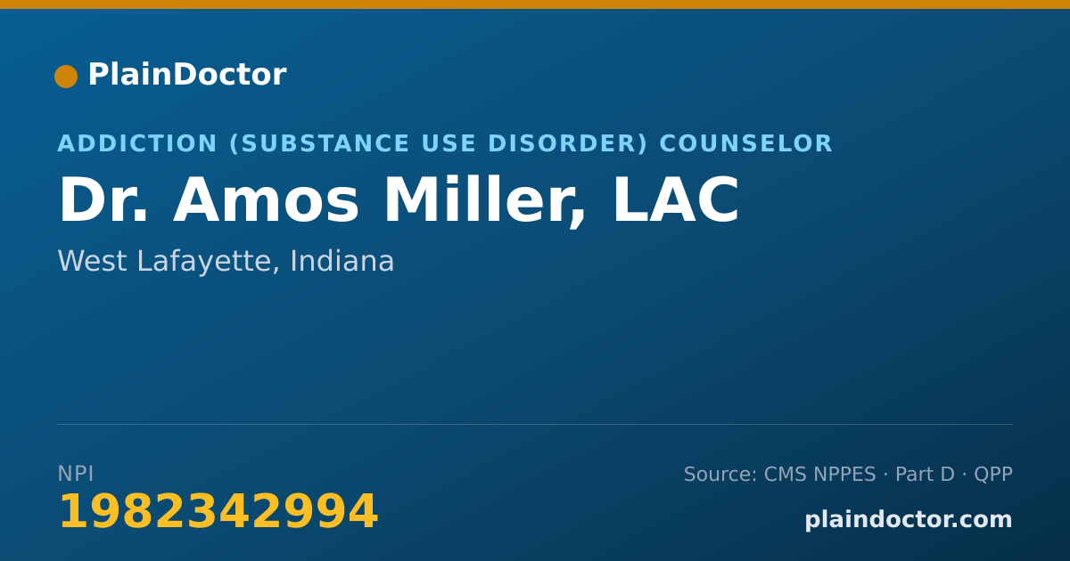Shareable card for Amos Miller, LAC - Addiction (Substance Use Disorder) Counselor, West Lafayette, IN