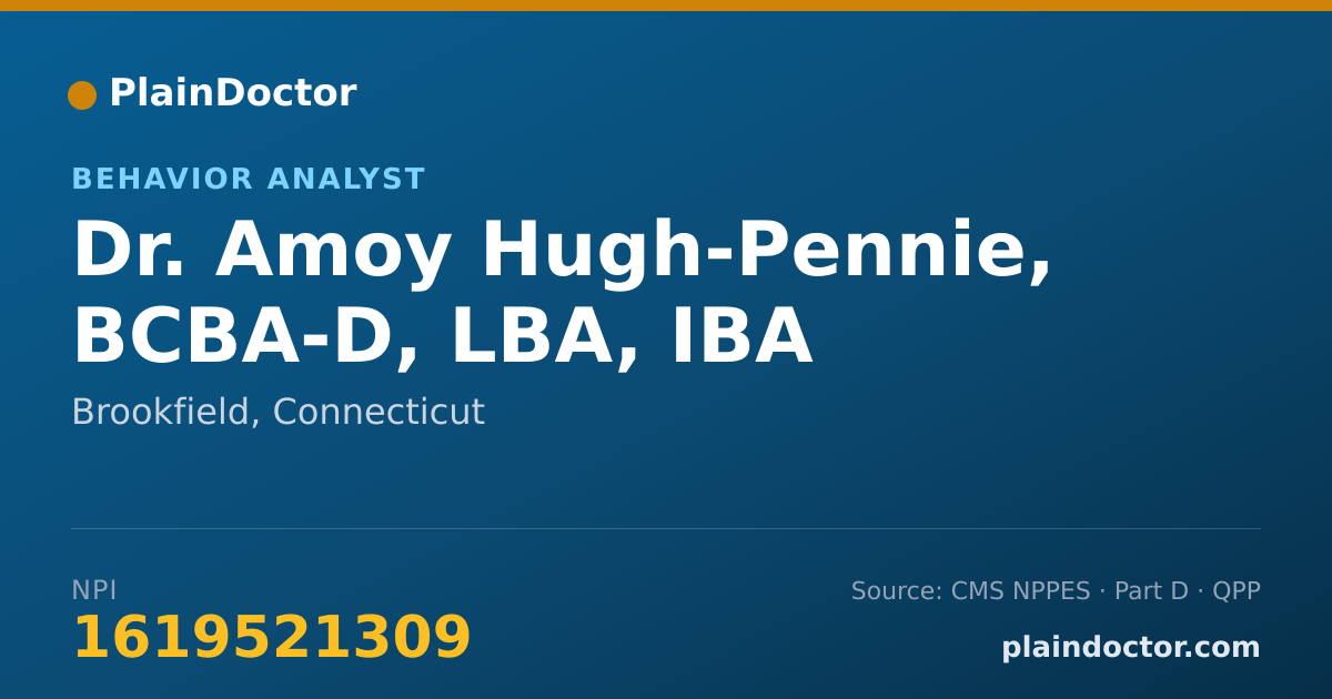 Shareable card for Amoy Hugh-Pennie, BCBA-D, LBA, IBA - Behavior Analyst, Brookfield, CT