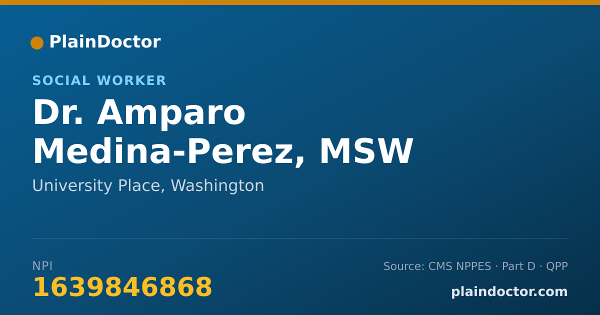 Shareable card for Amparo Medina-Perez, MSW - Social Worker, University Place, WA