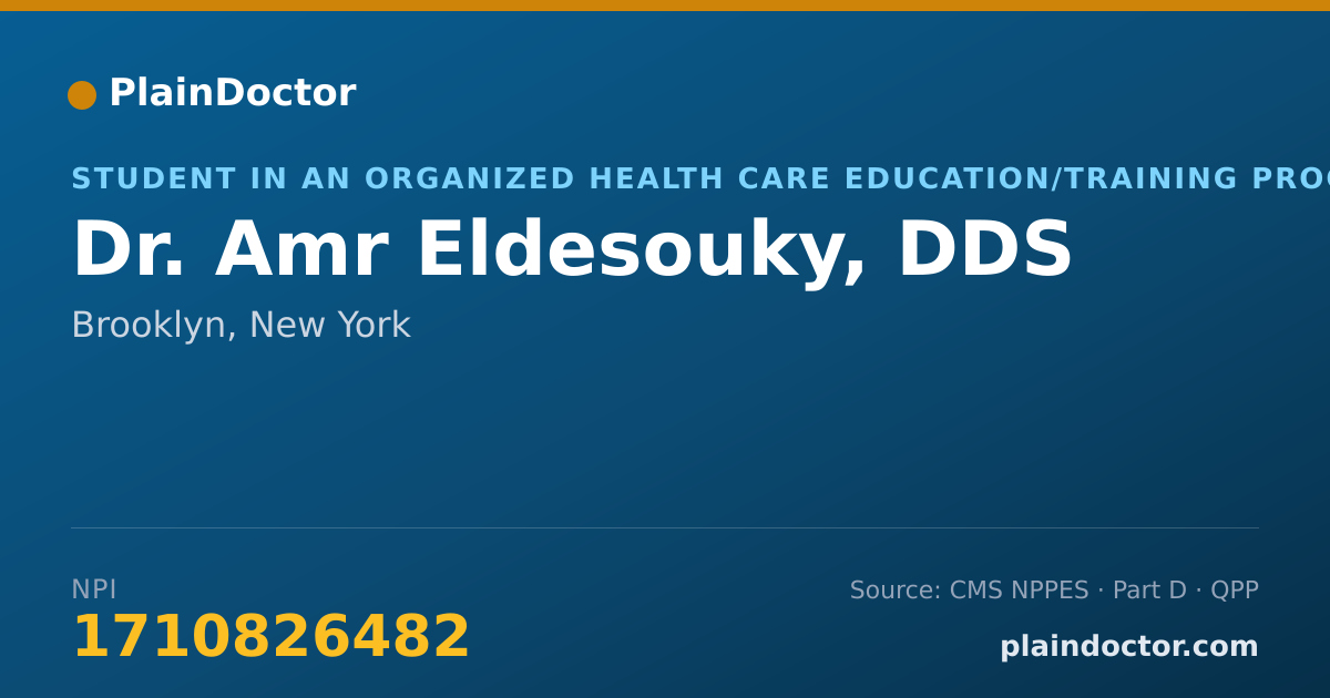 Shareable card for Amr Eldesouky, DDS - Student in an Organized Health Care Education/Training Program, Brooklyn, NY