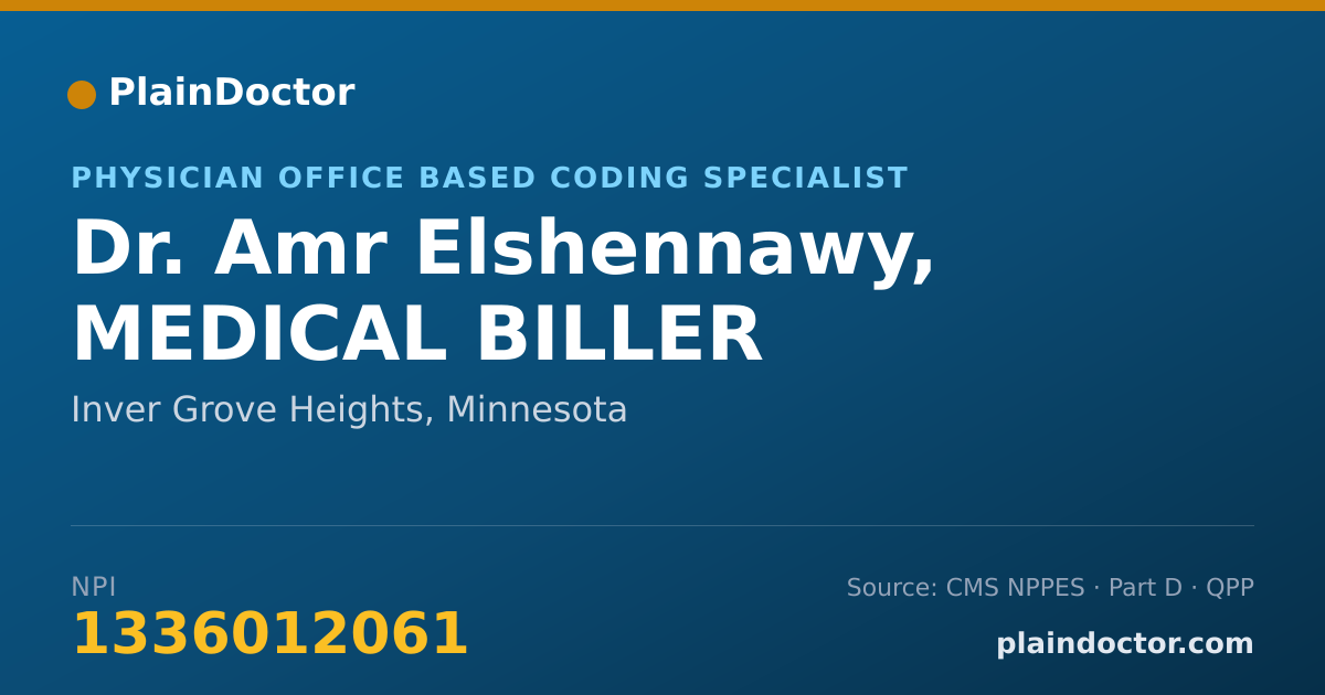 Shareable card for Amr Elshennawy, MEDICAL BILLER - Physician Office Based Coding Specialist, Inver Grove Heights, MN