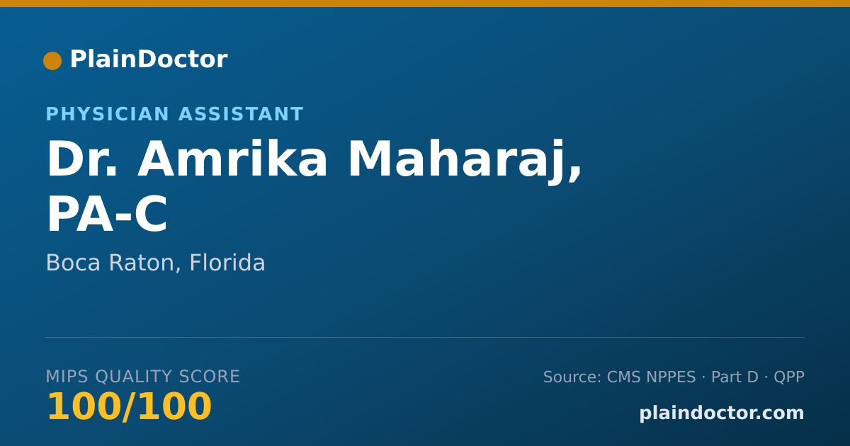 Shareable card for Amrika Maharaj, PA-C - Physician Assistant, Boca Raton, FL