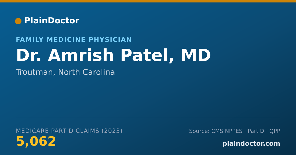 Shareable card for Amrish Patel, MD - Family Medicine Physician, Troutman, NC