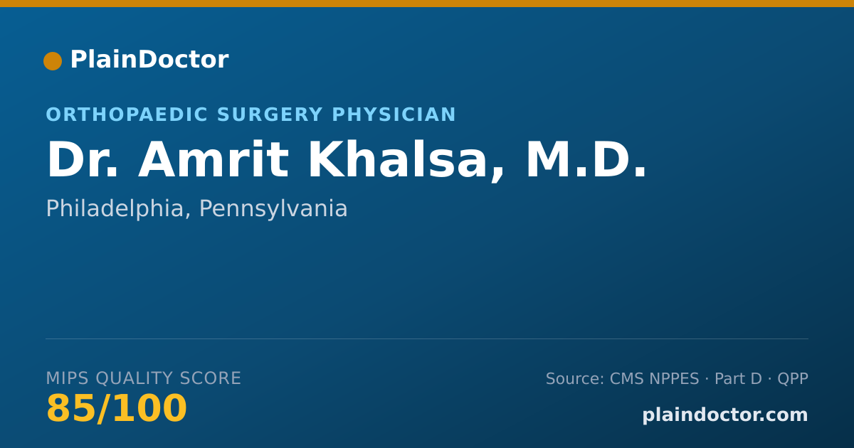 Shareable card for Amrit Khalsa, M.D. - Orthopaedic Surgery Physician, Philadelphia, PA