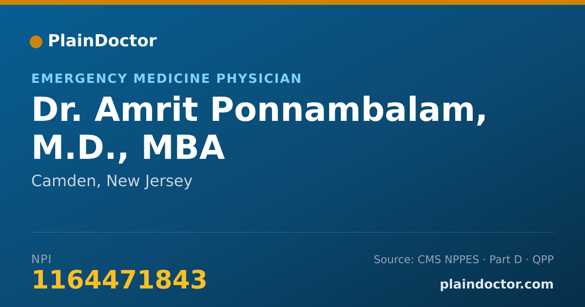 Shareable card for Amrit Ponnambalam, M.D., MBA - Emergency Medicine Physician, Camden, NJ