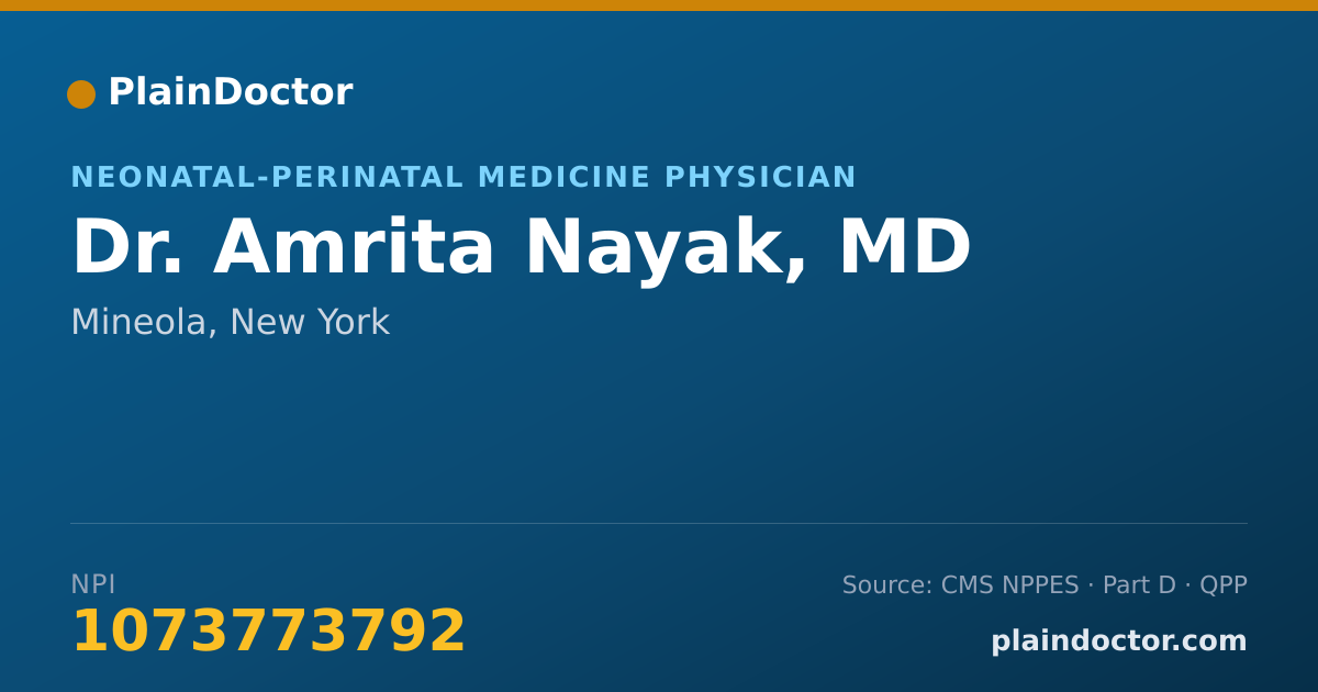 Shareable card for Amrita Nayak, MD - Neonatal-Perinatal Medicine Physician, Mineola, NY