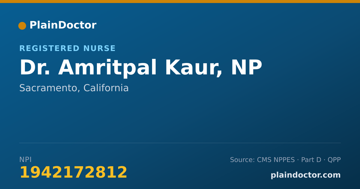 Shareable card for Amritpal Kaur, NP - Registered Nurse, Sacramento, CA