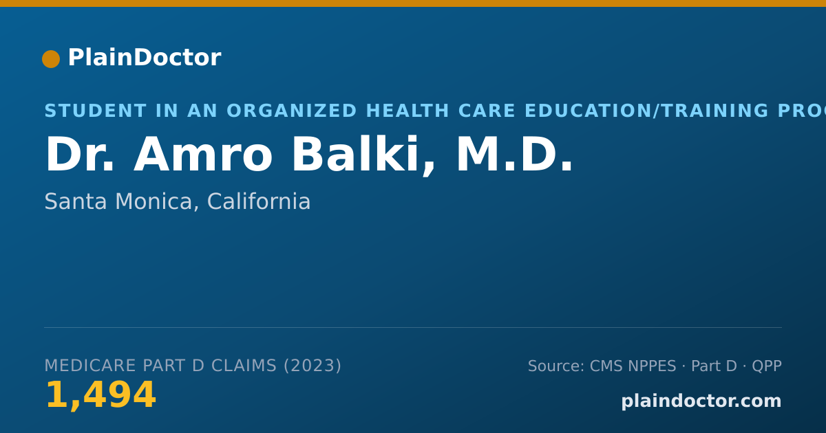 Shareable card for Amro Balki, M.D. - Student in an Organized Health Care Education/Training Program, Santa Monica, CA