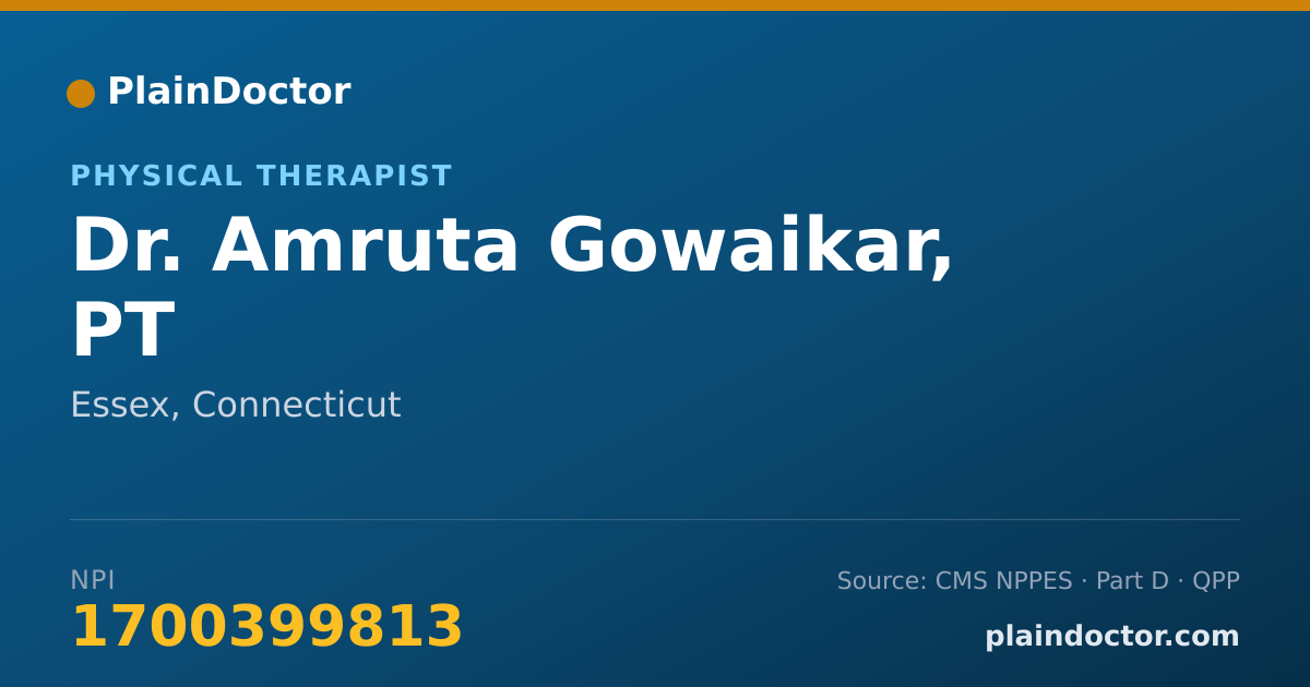 Shareable card for Amruta Gowaikar, PT - Physical Therapist, Essex, CT