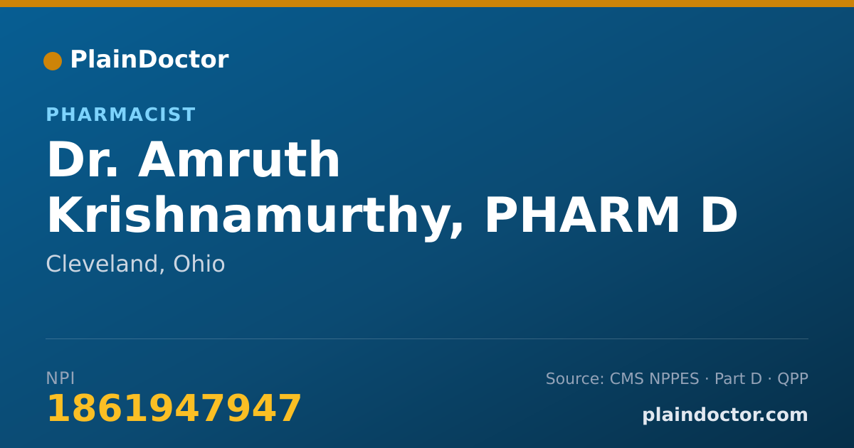 Shareable card for Amruth Krishnamurthy, PHARM D - Pharmacist, Cleveland, OH