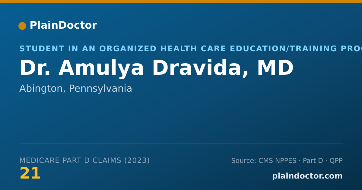 Shareable card for Amulya Dravida, MD - Student in an Organized Health Care Education/Training Program, Abington, PA
