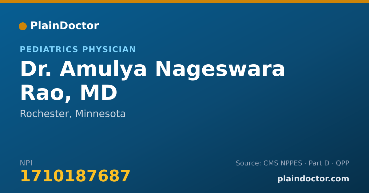 Shareable card for Amulya Nageswara Rao, MD - Pediatrics Physician, Rochester, MN