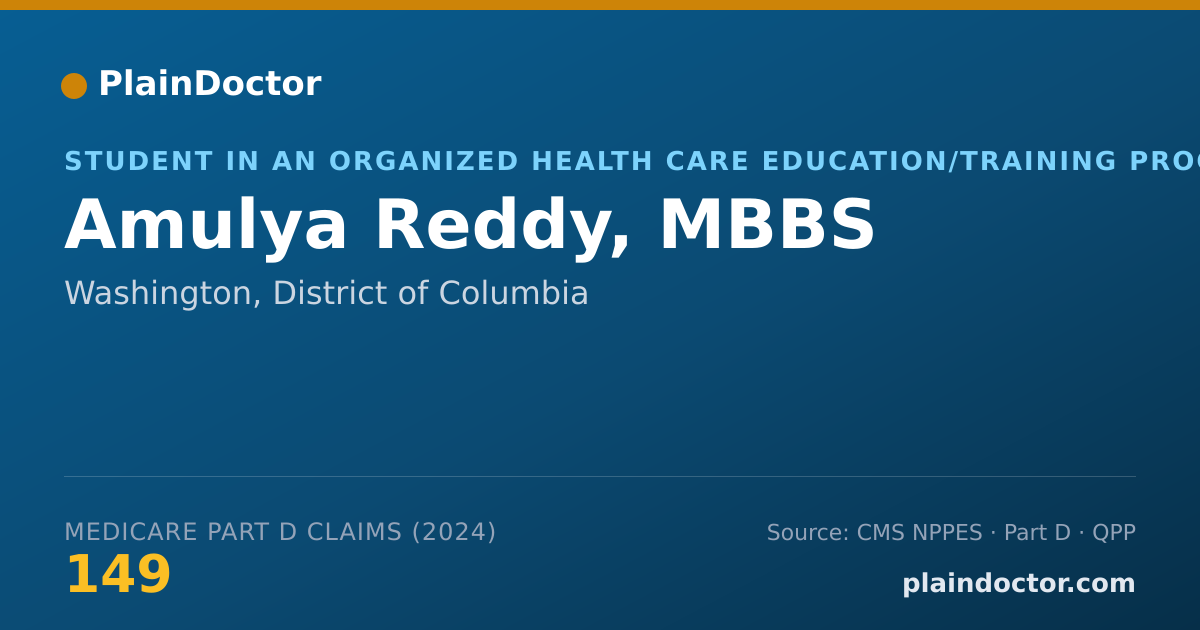 Shareable card for Amulya Reddy, MBBS - Student in an Organized Health Care Education/Training Program, Washington, DC