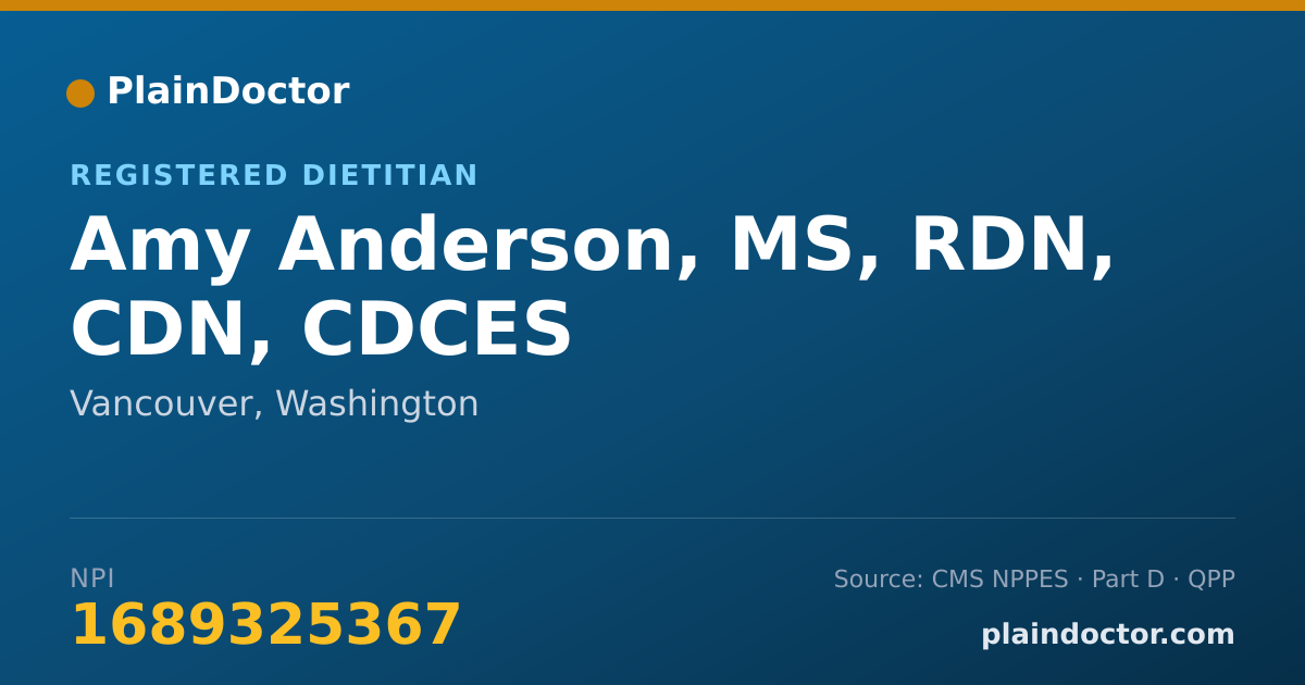 Shareable card for Amy Anderson, MS, RDN, CDN, CDCES - Registered Dietitian, Vancouver, WA
