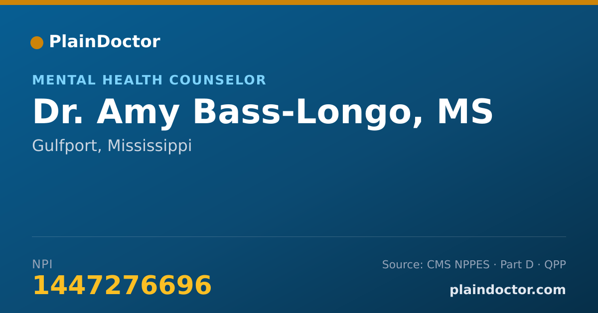 Shareable card for Amy Bass-Longo, MS - Mental Health Counselor, Gulfport, MS