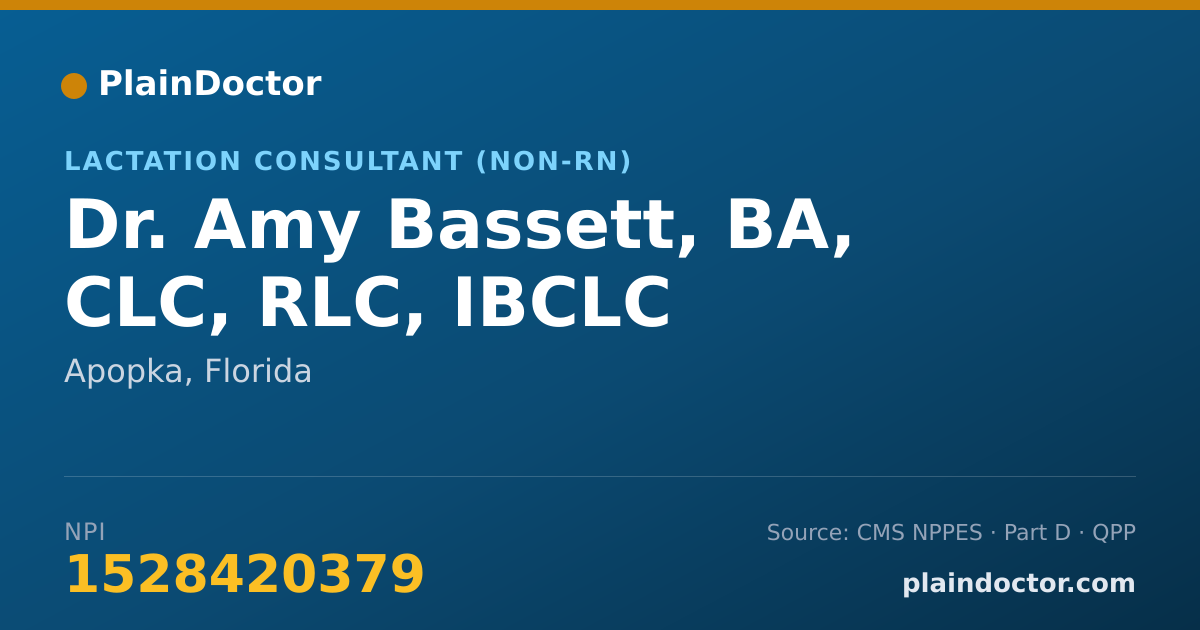 Shareable card for Amy Bassett, BA, CLC, RLC, IBCLC - Lactation Consultant (Non-RN), Apopka, FL