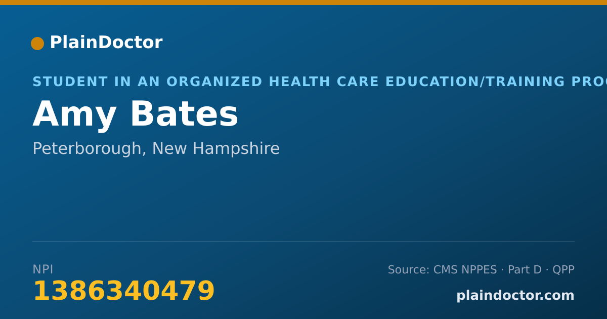 Shareable card for Amy Bates - Student in an Organized Health Care Education/Training Program, Peterborough, NH