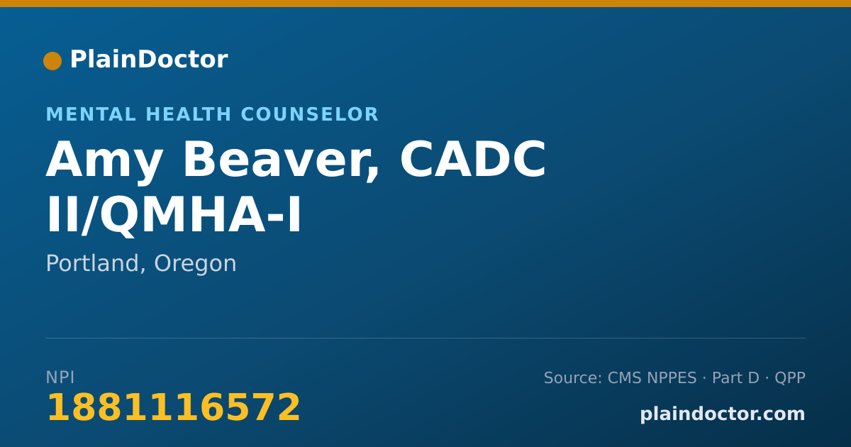Shareable card for Amy Beaver, CADC II/QMHA-I - Mental Health Counselor, Portland, OR