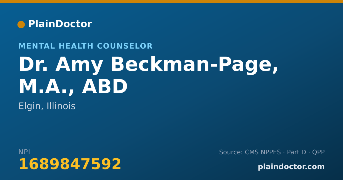 Shareable card for Amy Beckman-Page, M.A., ABD - Mental Health Counselor, Elgin, IL