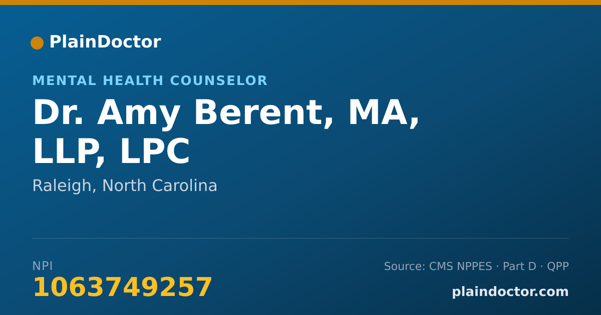 Shareable card for Amy Berent, MA, LLP, LPC - Mental Health Counselor, Raleigh, NC