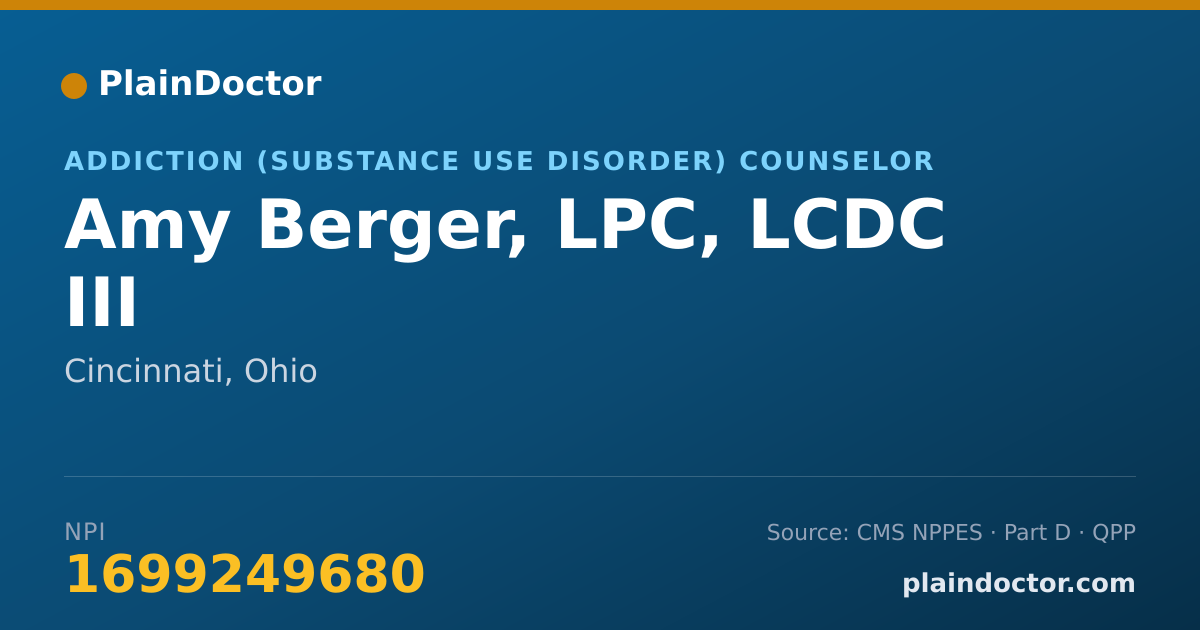 Shareable card for Amy Berger, LPC, LCDC III - Addiction (Substance Use Disorder) Counselor, Cincinnati, OH
