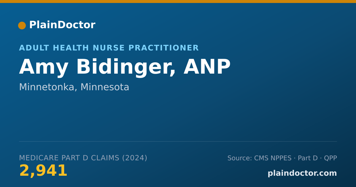 Shareable card for Amy Bidinger, ANP - Adult Health Nurse Practitioner, Minnetonka, MN