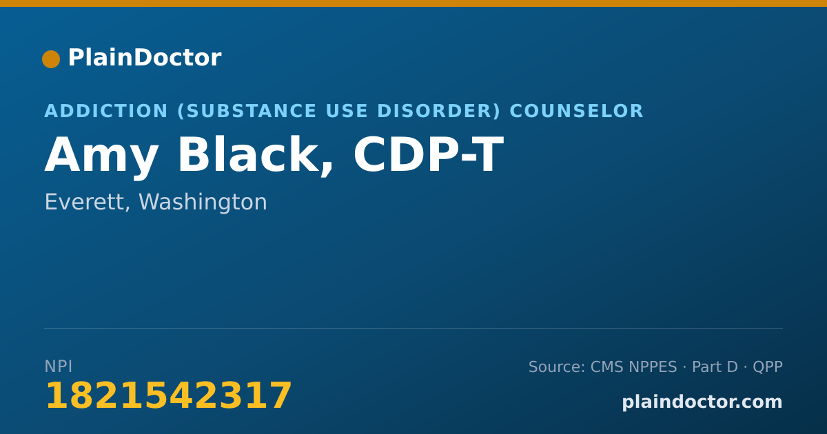 Shareable card for Amy Black, CDP-T - Addiction (Substance Use Disorder) Counselor, Everett, WA