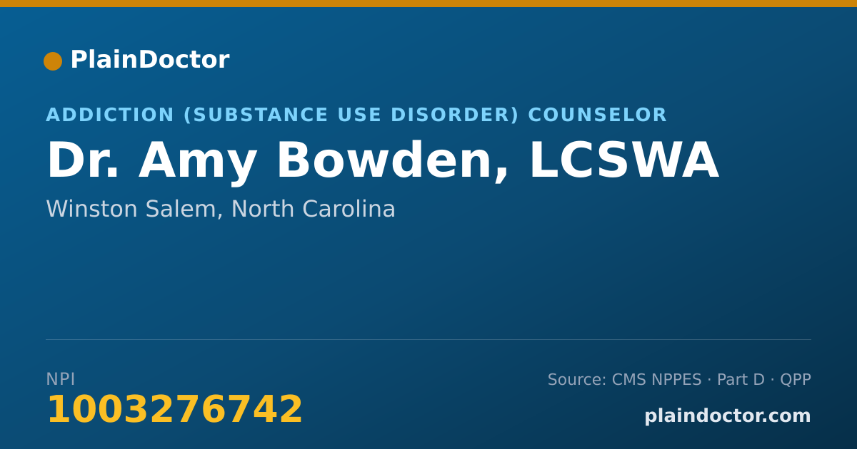 Shareable card for Amy Bowden, LCSWA - Addiction (Substance Use Disorder) Counselor, Winston Salem, NC