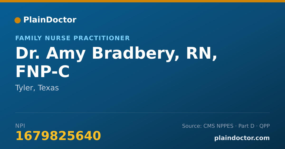 Shareable card for Amy Bradbery, RN, FNP-C - Family Nurse Practitioner, Tyler, TX