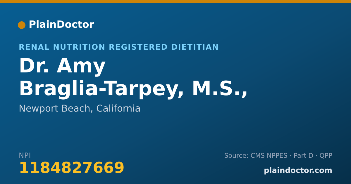 Shareable card for Amy Braglia-Tarpey, M.S., R.D., CSR - Renal Nutrition Registered Dietitian, Newport Beach, CA