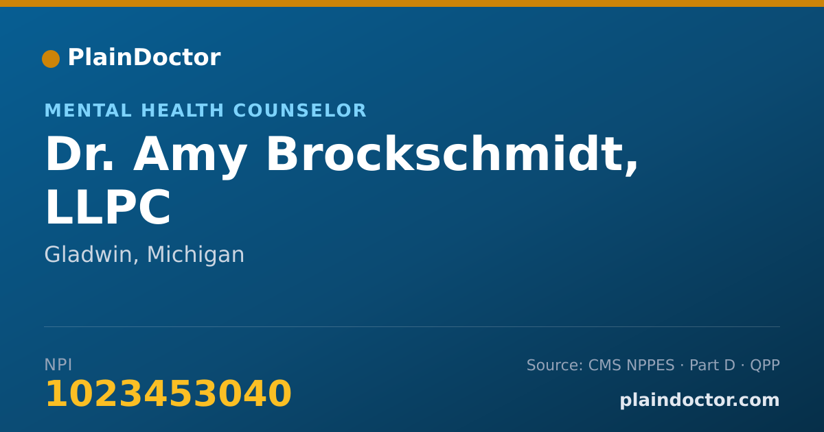 Shareable card for Amy Brockschmidt, LLPC - Mental Health Counselor, Gladwin, MI