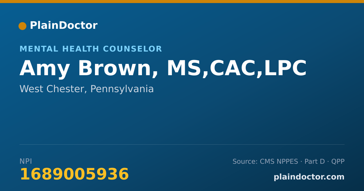 Shareable card for Amy Brown, MS,CAC,LPC - Mental Health Counselor, West Chester, PA