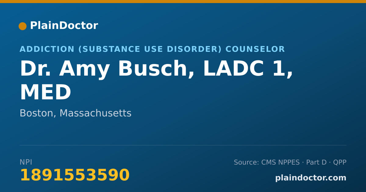 Shareable card for Amy Busch, LADC 1, MED - Addiction (Substance Use Disorder) Counselor, Boston, MA