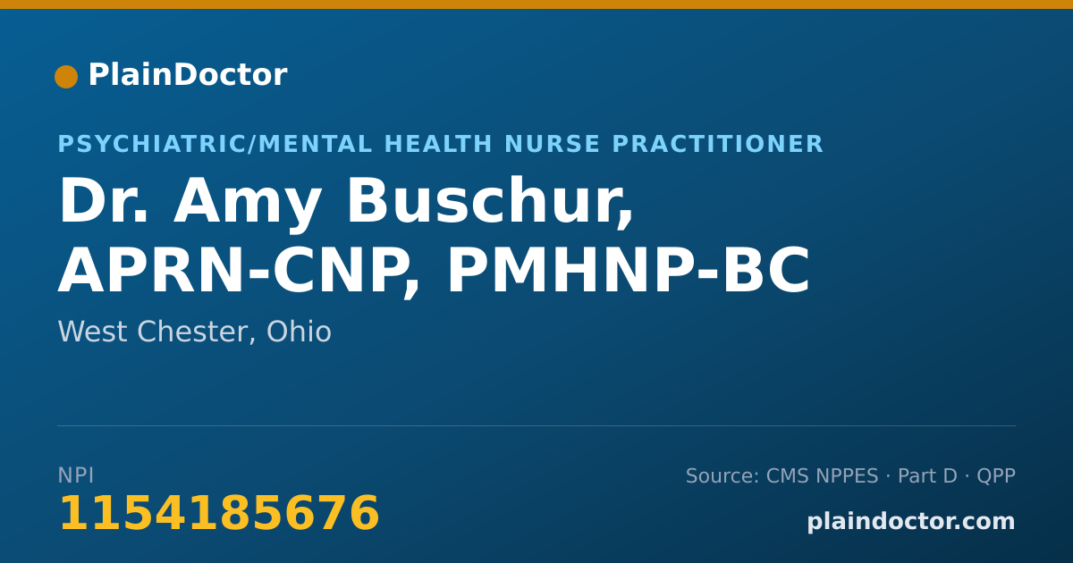 Shareable card for Amy Buschur, APRN-CNP, PMHNP-BC - Psychiatric/Mental Health Nurse Practitioner, West Chester, OH
