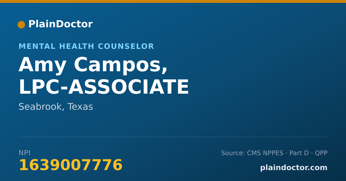 Shareable card for Amy Campos, LPC-ASSOCIATE - Mental Health Counselor, Seabrook, TX