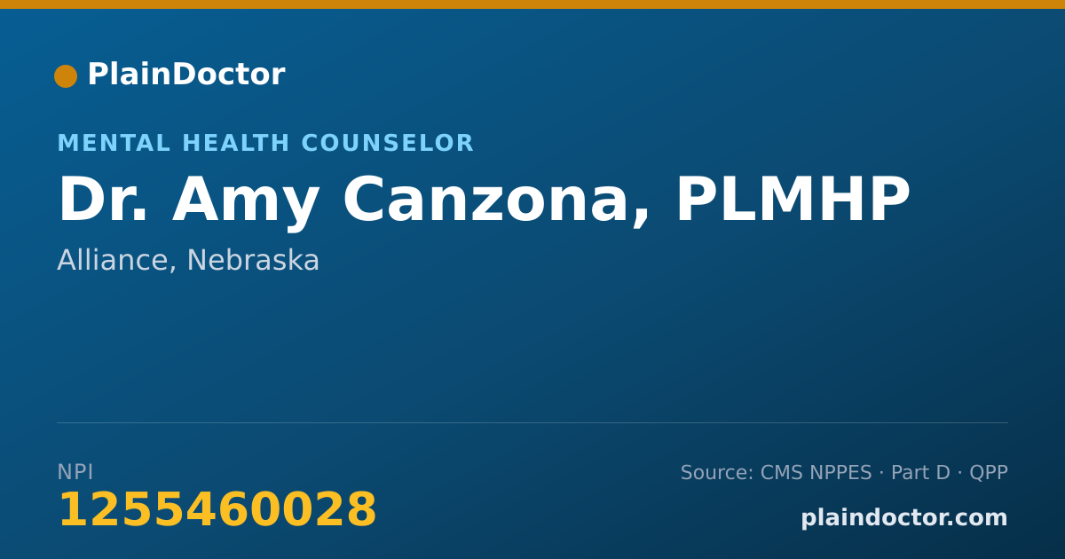 Shareable card for Amy Canzona, PLMHP - Mental Health Counselor, Alliance, NE