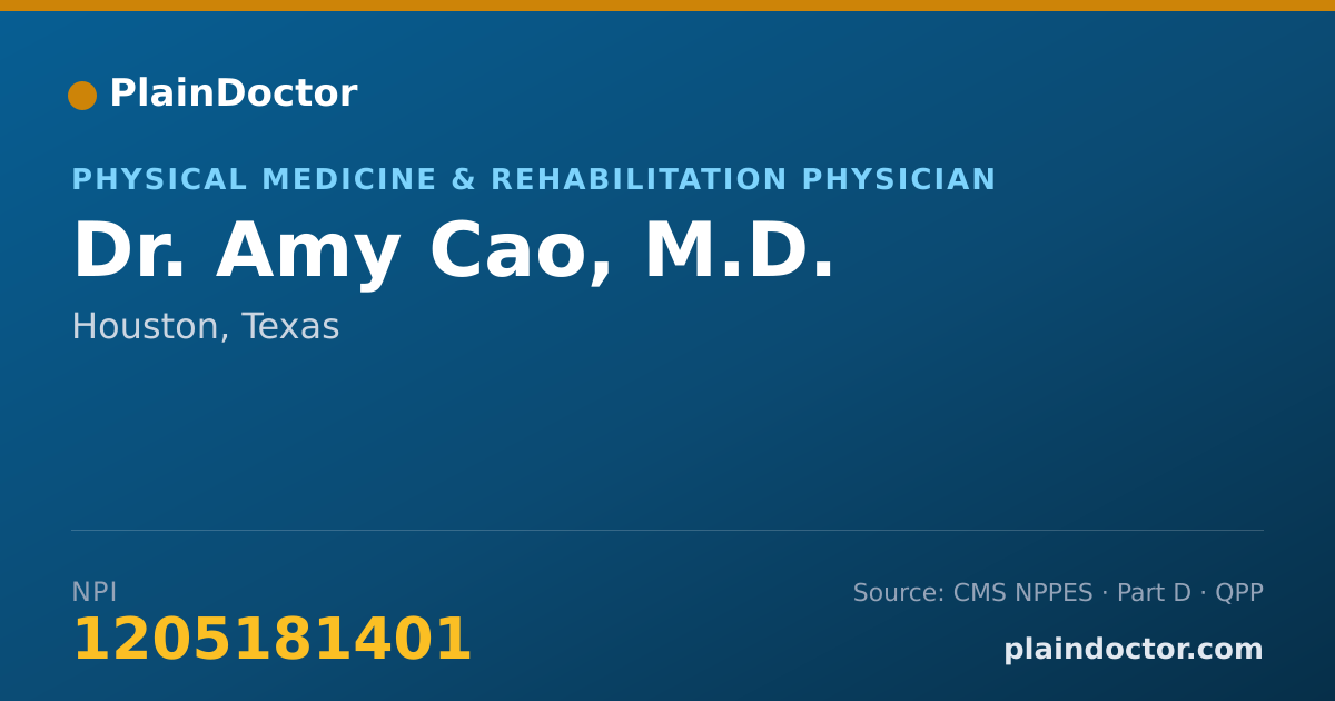 Shareable card for Amy Cao, M.D. - Physical Medicine & Rehabilitation Physician, Houston, TX