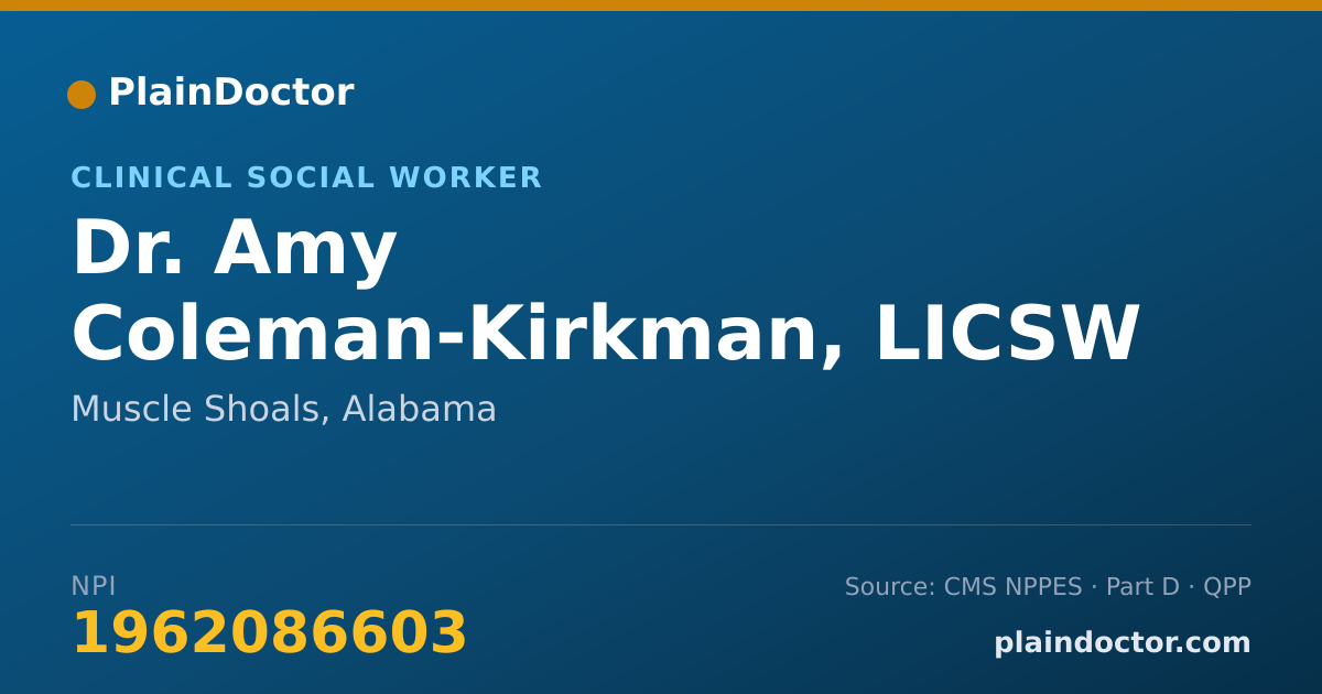 Shareable card for Amy Coleman-Kirkman, LICSW - Clinical Social Worker, Muscle Shoals, AL