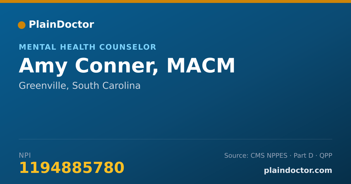 Shareable card for Amy Conner, MACM - Mental Health Counselor, Greenville, SC