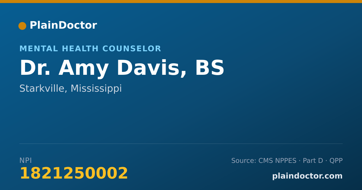 Shareable card for Amy Davis, BS - Mental Health Counselor, Starkville, MS