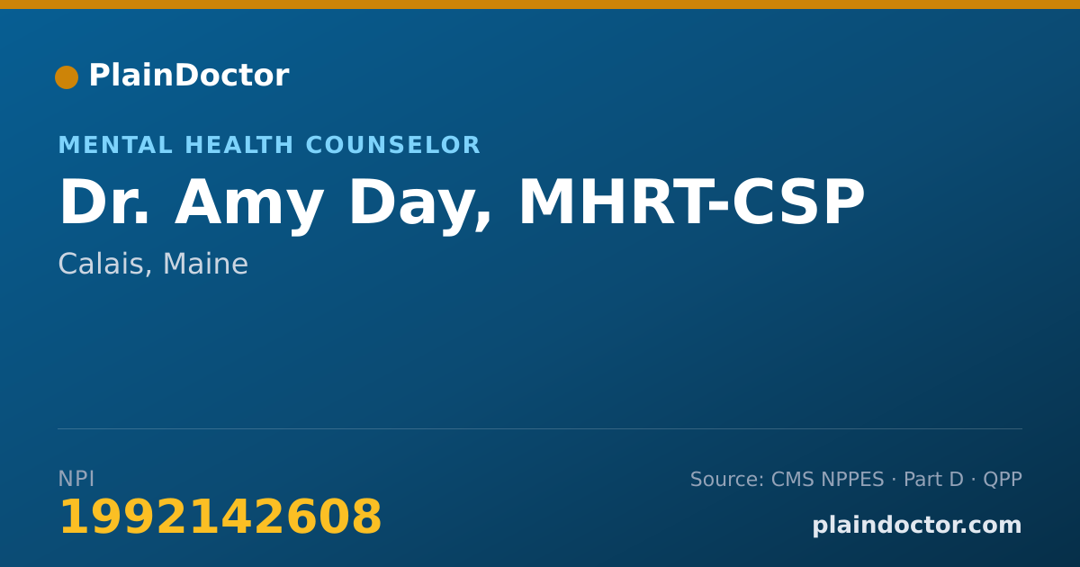 Shareable card for Amy Day, MHRT-CSP - Mental Health Counselor, Calais, ME