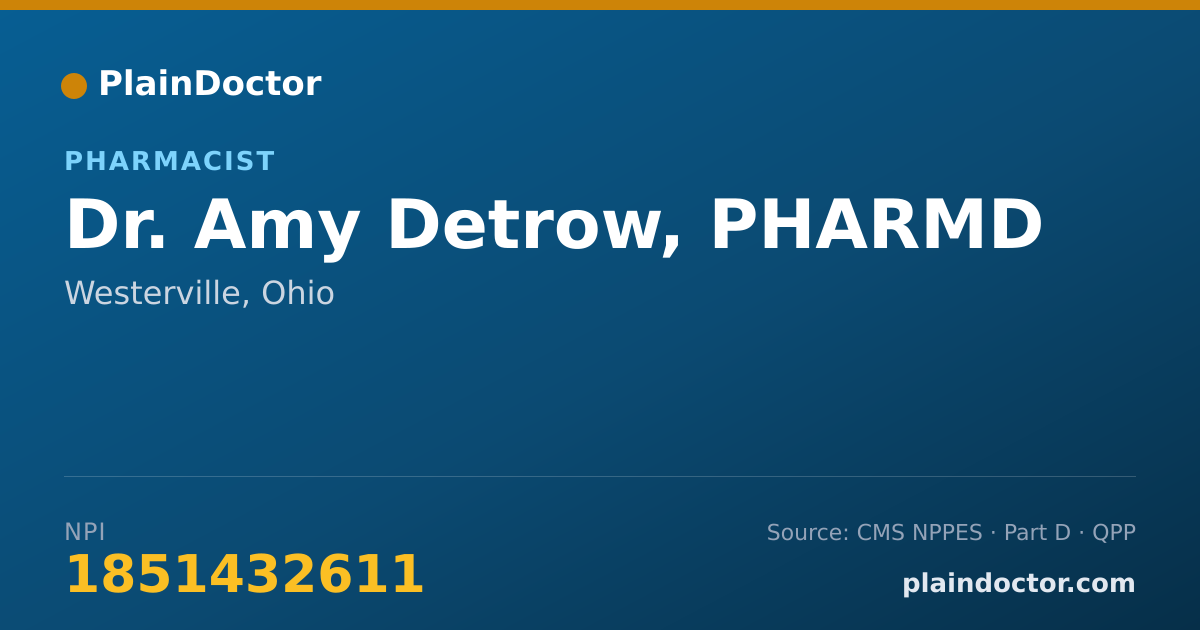 Shareable card for Amy Detrow, PHARMD - Pharmacist, Westerville, OH