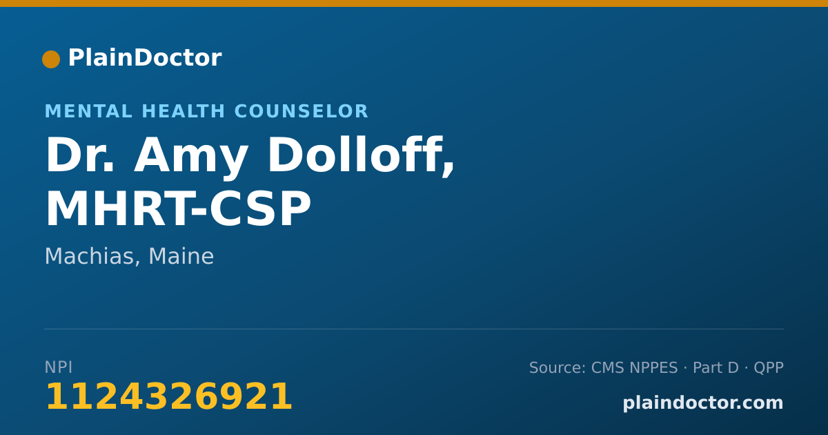 Shareable card for Amy Dolloff, MHRT-CSP - Mental Health Counselor, Machias, ME