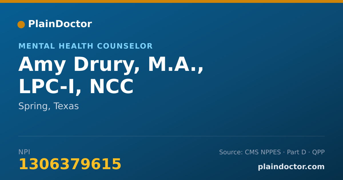 Shareable card for Amy Drury, M.A., LPC-I, NCC - Mental Health Counselor, Spring, TX