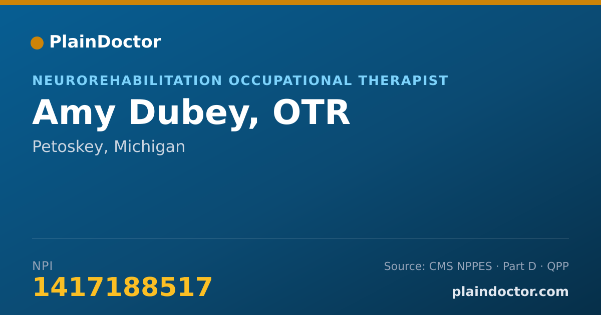 Shareable card for Amy Dubey, OTR - Neurorehabilitation Occupational Therapist, Petoskey, MI