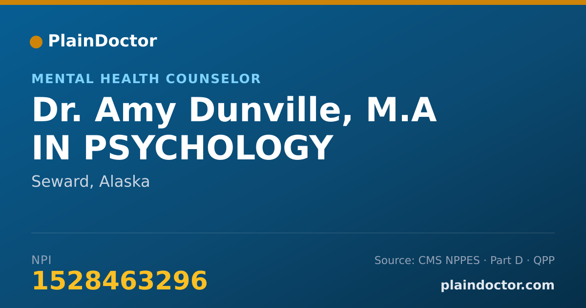 Shareable card for Amy Dunville, M.A IN PSYCHOLOGY - Mental Health Counselor, Seward, AK